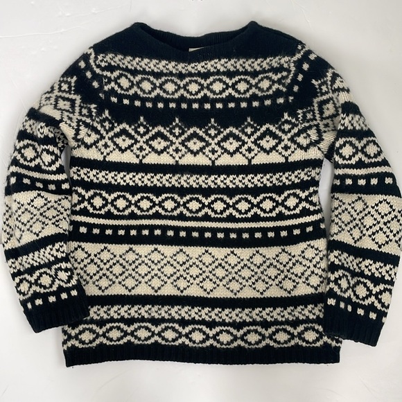 Eddie Bauer Womens Chunky Knit Black Cream Lambswool Angora Blend Sweater Medium - Picture 1 of 17